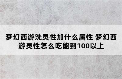 梦幻西游洗灵性加什么属性 梦幻西游灵性怎么吃能到100以上